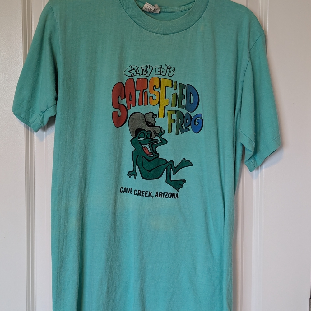 VTG 90s Satisfied Frog Green T-Shirt Arizona